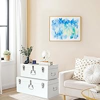 Vista 110 de Vixdonos Juego de 2 baúles decorativos de almacenamiento de caja de metal con asa (blanco con cierres de bronce)