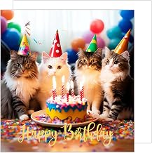 Edition Seidel Premium Square Birthday Card with Envelope Greeting Happy Birthday For Him or Her Friend Daughter Girl Boy Son Child Children Kids Teens Cats (GQ122)