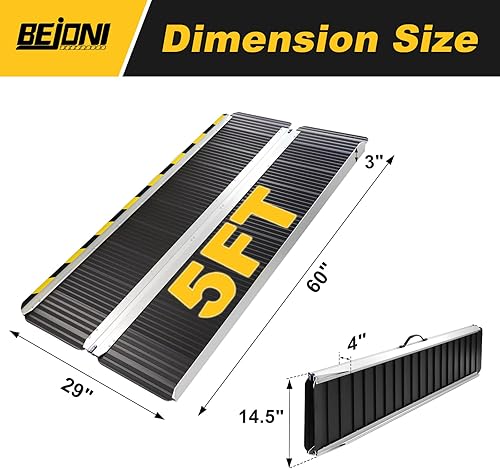 Miniatura 47 de BEJONI Rampa portátil plegable para silla de ruedas de 5 pies, rampa de umbral de aluminio antideslizante para escalones y puertas del hogar, rampa
