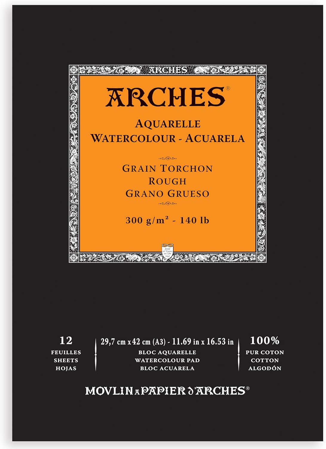Arches Watercolor Pad 11.69x16.53-inch - Natural White 100% Cotton Paper - 12 Sheet Arches Watercolor Paper 140 lb Rough Pad - Arches Art Paper for Watercolor Gouache Ink Acrylic and More