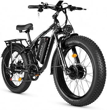TUTTIO Adria26 Dual Motor Electric Bike for Adults, 52V 25AH Battery, 90+ Mile Range, 26"4" Fat Tire, Full Suspension, UL Certified E-Bike