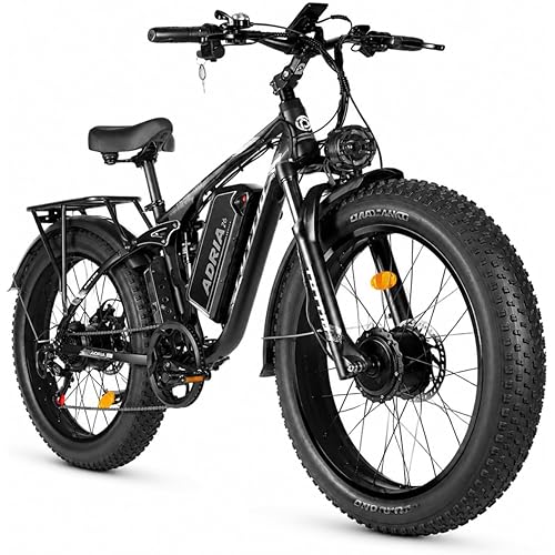 TUTTIO Adria26 5000W/6000W Dual Motor Ebike, 40-46MPH Electric Bike for Adults, 26" x 4" Fat Tire Electric Mountain Bike, 52V 25AH E-Bike Full Suspension Electric Dirt Bike for Off-Road Hunting