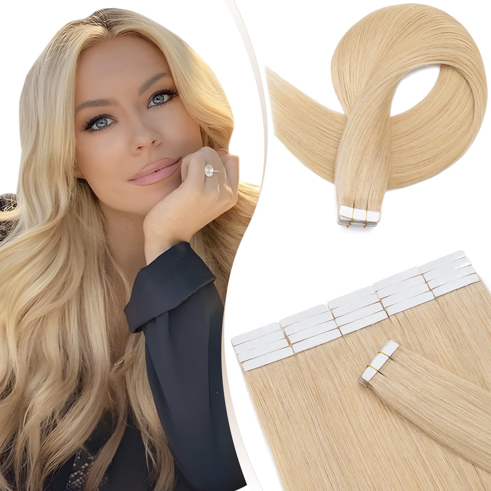 Elailite Tape in Hair Extensions Real Human Hair 20 Pcs 30g Invisible Thin Type