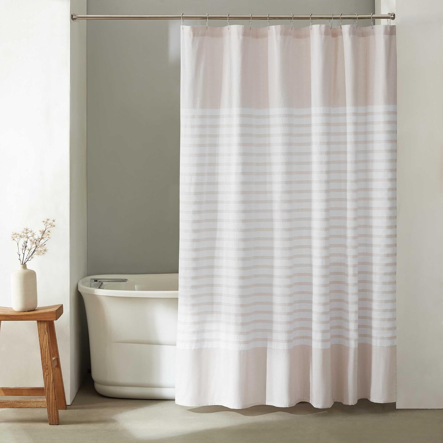 Calvin Klein - Fabric Shower Curtain, Luxury Cotton Blend Shower Curtain with 12 Button Holes, Striped Bathroom Essentials (Modern Stripe Pink, 70" x 72")