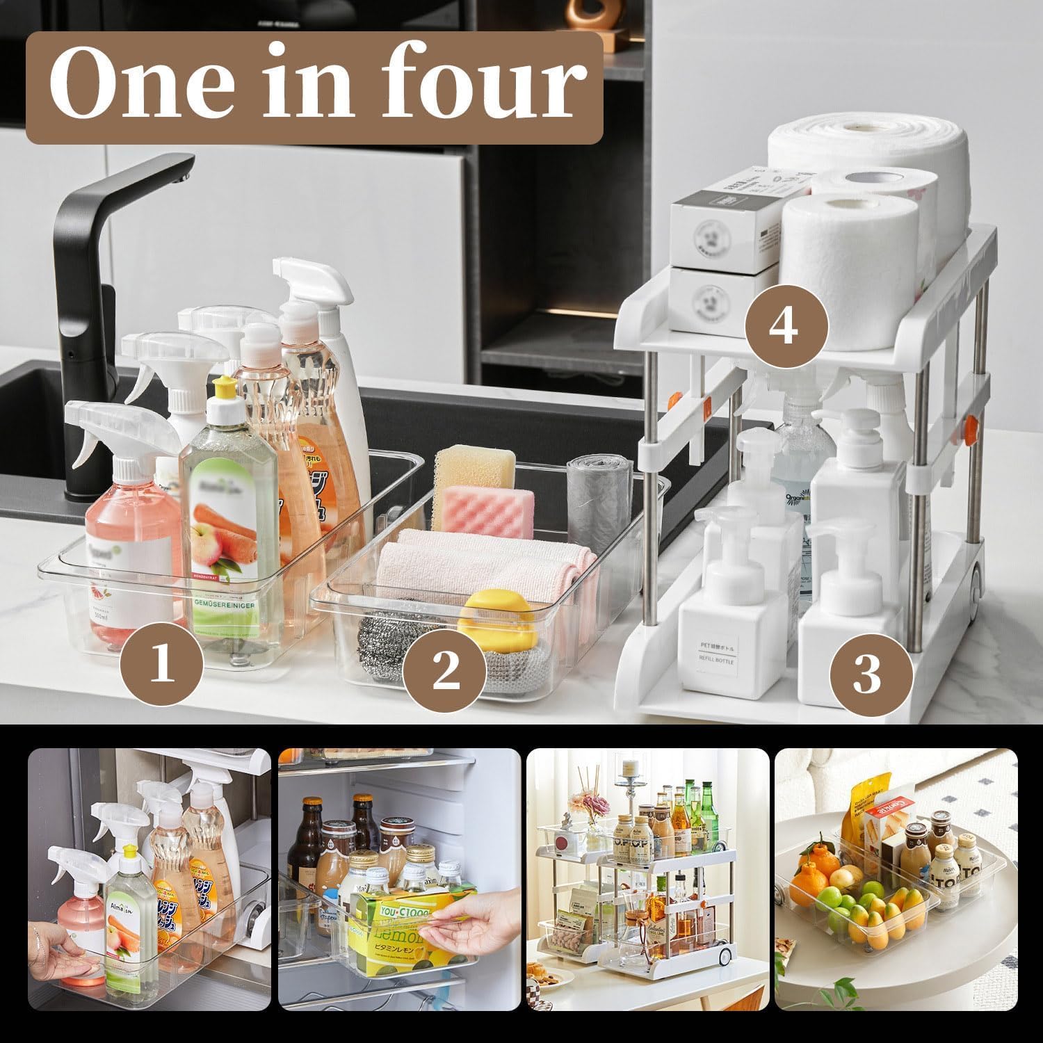 Takywep 2 Tier Bathroom Under Sink Organizer, Adjustable Height Multifunctional Storage Shelf with Pull Out Rack and Separators for Kitchen Bathroom Refrigerator