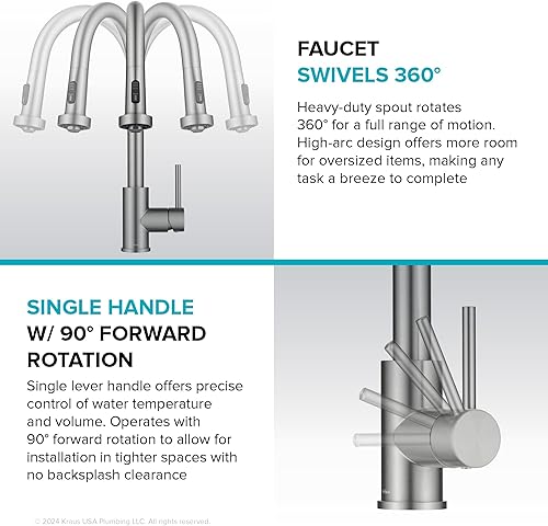 Miniatura 86 de Kraus KPF-1610SFSCH Bolden - Grifo de cocina comercial de 18 pulgadas con cabezal de pulverización extensible de doble función, acabado all-Brite