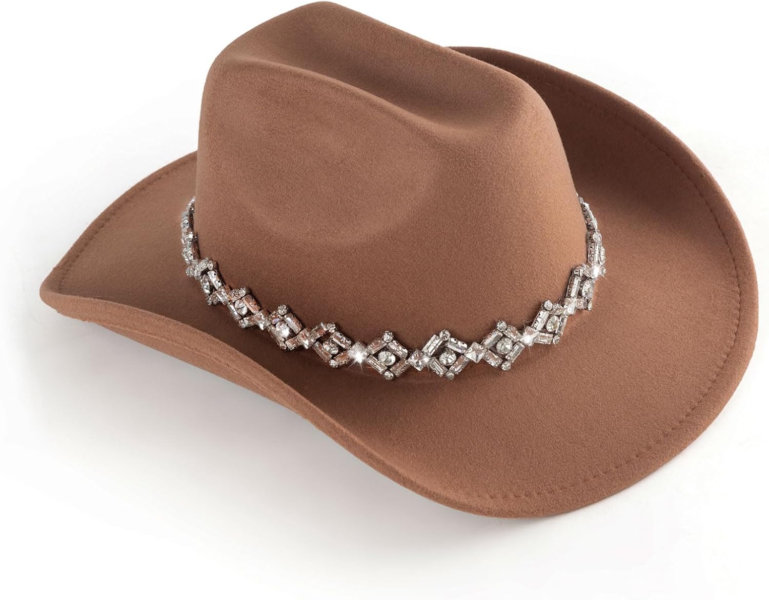 Western Women Cowboy Hat Rhinestones Wide Brim Cowgirl Hat for Disco Music Party - Image 3