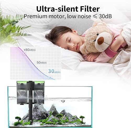 Miniatura 5 de Filtro de acuario 4 en 1 doble cascada U-V para agua verde y limpieza de algas, filtro silencioso de 8 W para colgar en el filtro de flujo ajustable