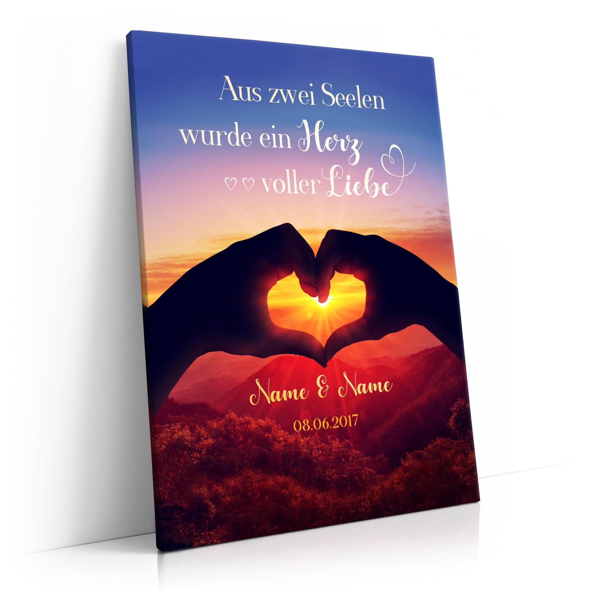Liebesleinwand Personalisierte Geschenke | Leinwandbild Geschenk für sie und ihn zum Geburtstag, Hochzeitstag, Jahrestag gestalten | Herzensblick