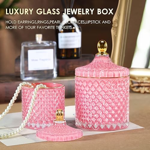 Miniatura 46 de Tarro de caramelo rosa, plato de cristal para dulces con tapa, tarros de cristal con tapas, joyero con tapas, tarro de vidrio decorativo, regalos