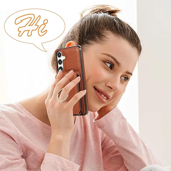 Phone Case for Samsung Galaxy A55 5G Wallet Cover Protector with Crossbody Wrist Strap Ring RFID Blocking Card Holder Cell otterbox GalaxyA55 Women Girls Brown