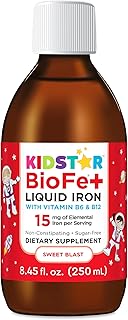 BioFe+ Iron Liquid for The Family, No Sugar, 8.45 Fl. Oz., 15mg Elemental Iron, Non-Constipating, Sweet Blast