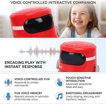 Smart Robot for Kids, Voice Controlled Touch Sensing Interactive Companion Robot with Singing Dancing and LED Eyes, Educational Kids Age 3 and Up (Red)