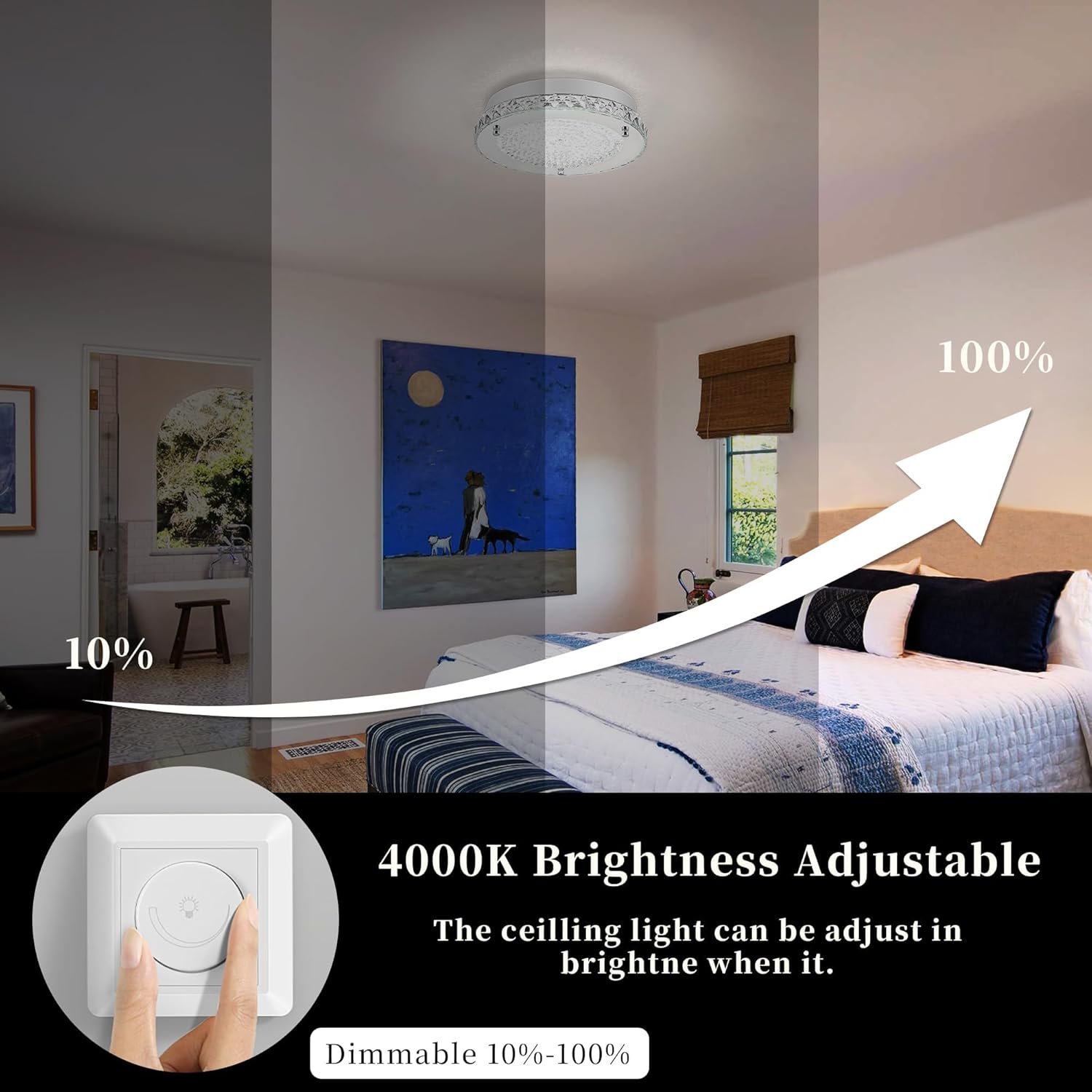 Crystal Ceiling Light Flush Mount Light Fixture Modern LED Ceiling Lamp for Foyer, Bedroom, Bathroom, Closet, Dimmable, 11 Inch, 18W