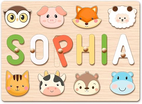 Personalized Wooden Name Puzzle for Kids - Personalized Baby Easter Gifts - 1st Birthday Girl Gifts - Learning Toys for 1-3 Year Old Girl Boy - Toddler Puzzle Engraved Text Blessing
