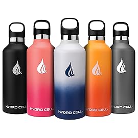 HYDRO CELL Stainless Steel Water Bottle with Straw & 2 Standard Mouth Lids (32oz 24oz 20oz 16oz) Keeps Liquids Hot or Cold w/Double Wall Vacuum Insulated Leak Proof Sport Design (Navy/White 32oz)