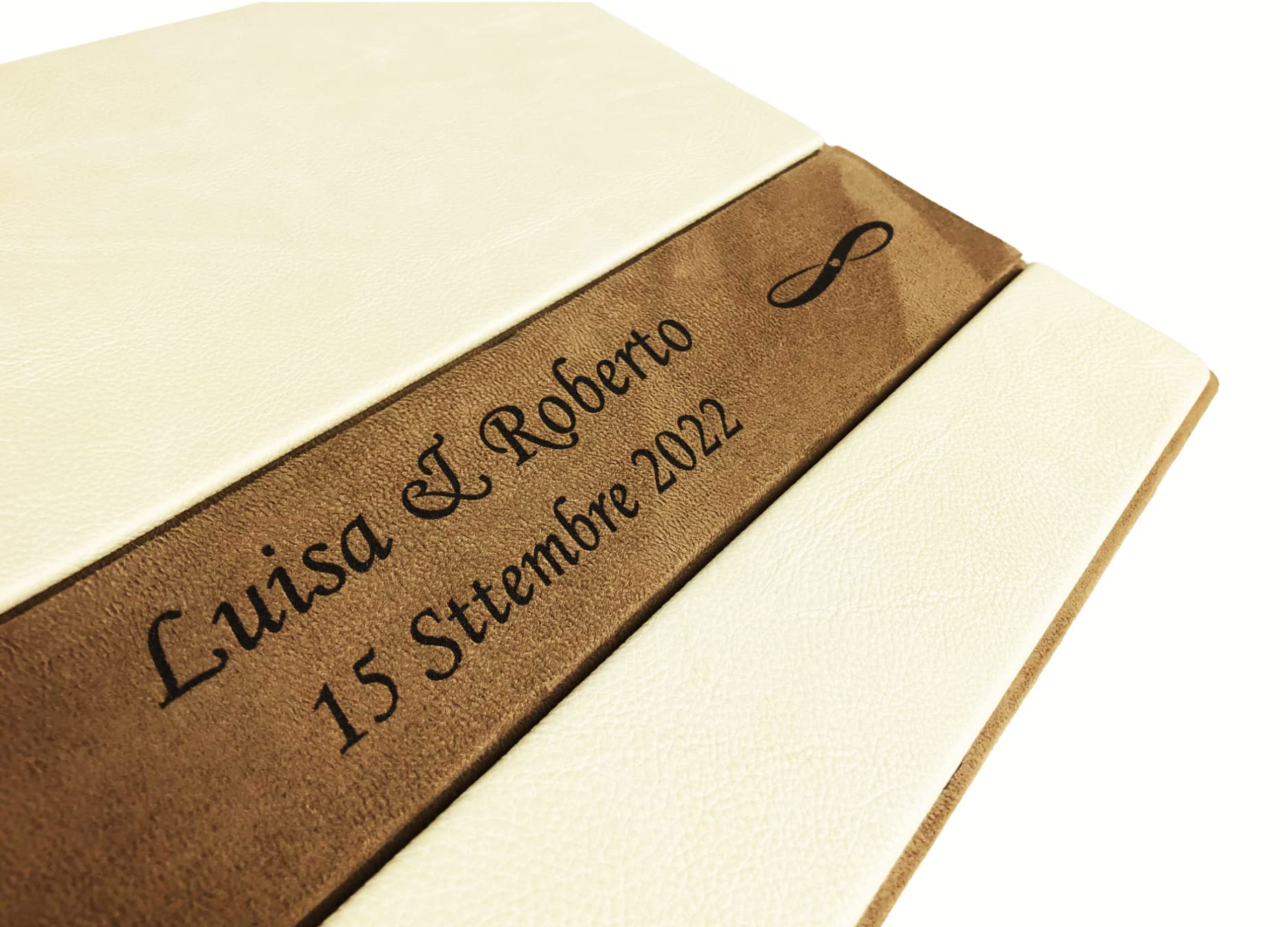 TriVin Art Album Fotografico Artigianale in Alcantara e Similpelle, Personalizzabile con Incisione. Ideale per Qualsiasi Evento. (Beige/Camel)