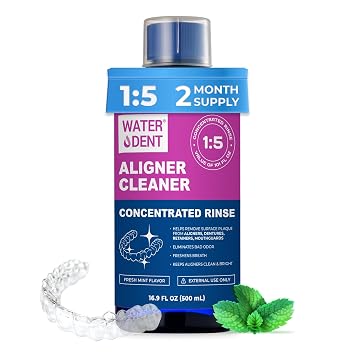 WATER DENT Retainer & Aligner Cleaner Liquid Soak for Clear Aligners, Retainers, Dentures, Mouth Guards & Night Guards, Ultrasonic Compatible, Alcohol Free, Mint, 16.9 fl oz, Made in USA