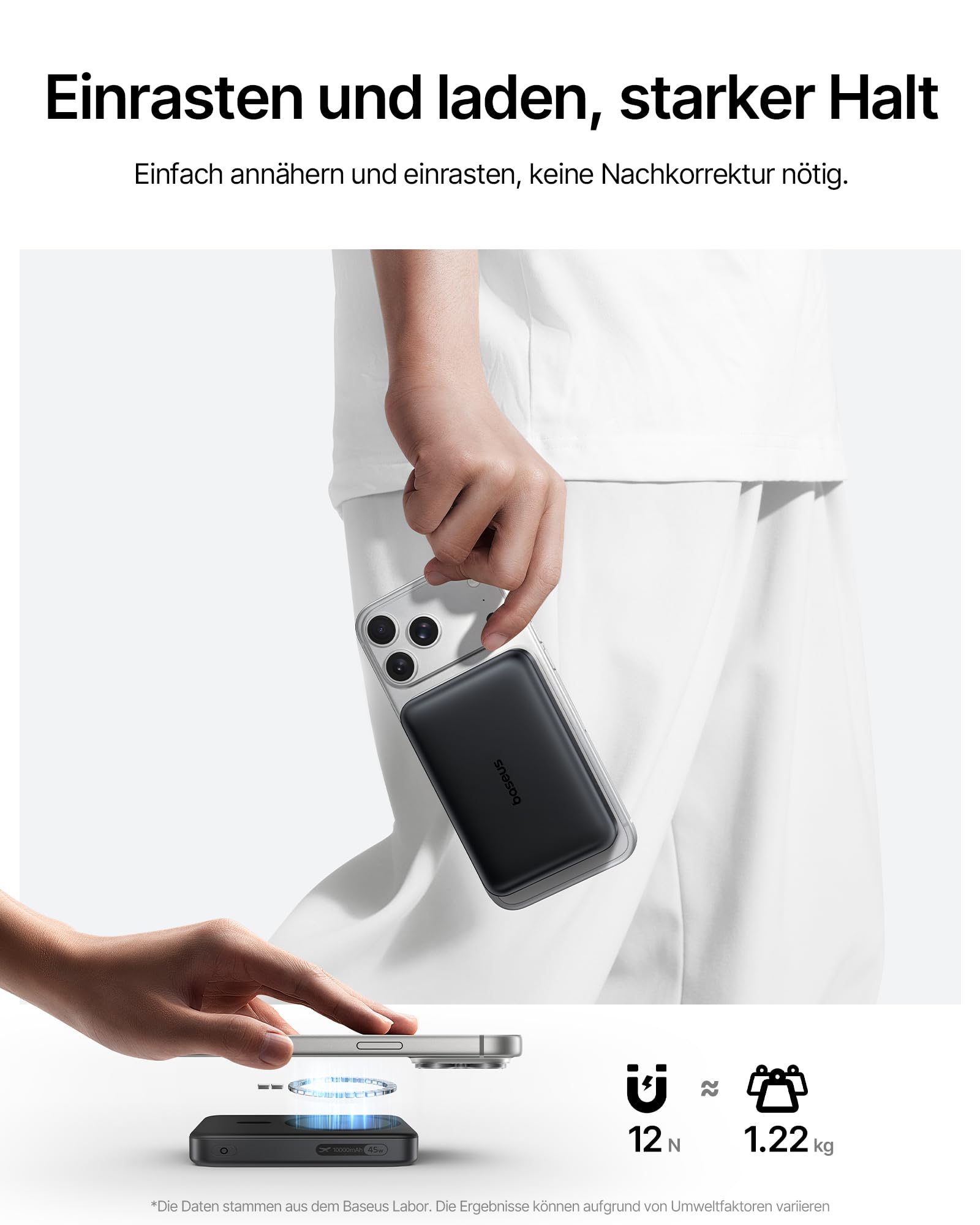 Baseus EnerFill FM21 Qi2.2 25W Magsafe Powerbank, 10000mAh Power Bank Magnetische, PD USB C 45W Schnellladung, Externer Akku Magnetic für iPhone 17 16 15 Pro Max