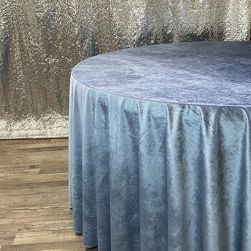 Miniatura 2 de YOUR CHAIR COVERS - Mantel redondo de terciopelo real de 132 pulgadas - Mantel de lino azul polvoriento para mesas redondas estándar