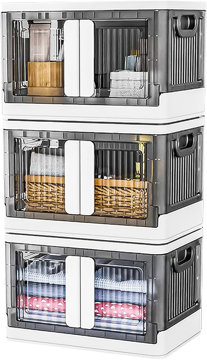 3 PACK, 19 Gallon Closet Organizer Storage Box Set - Foldable & Collapsible Cabinet Bin w/Wheels Perfect for Kitchen Living Room Dorm Rooms Garage & Car Trunks