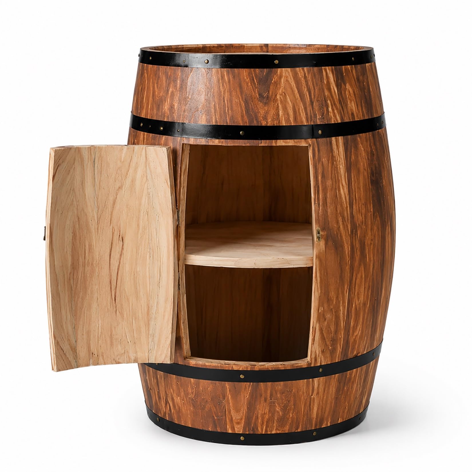 Mesa Barril Madera Maciza con Puerta, Mueble Bar Barril De Vino