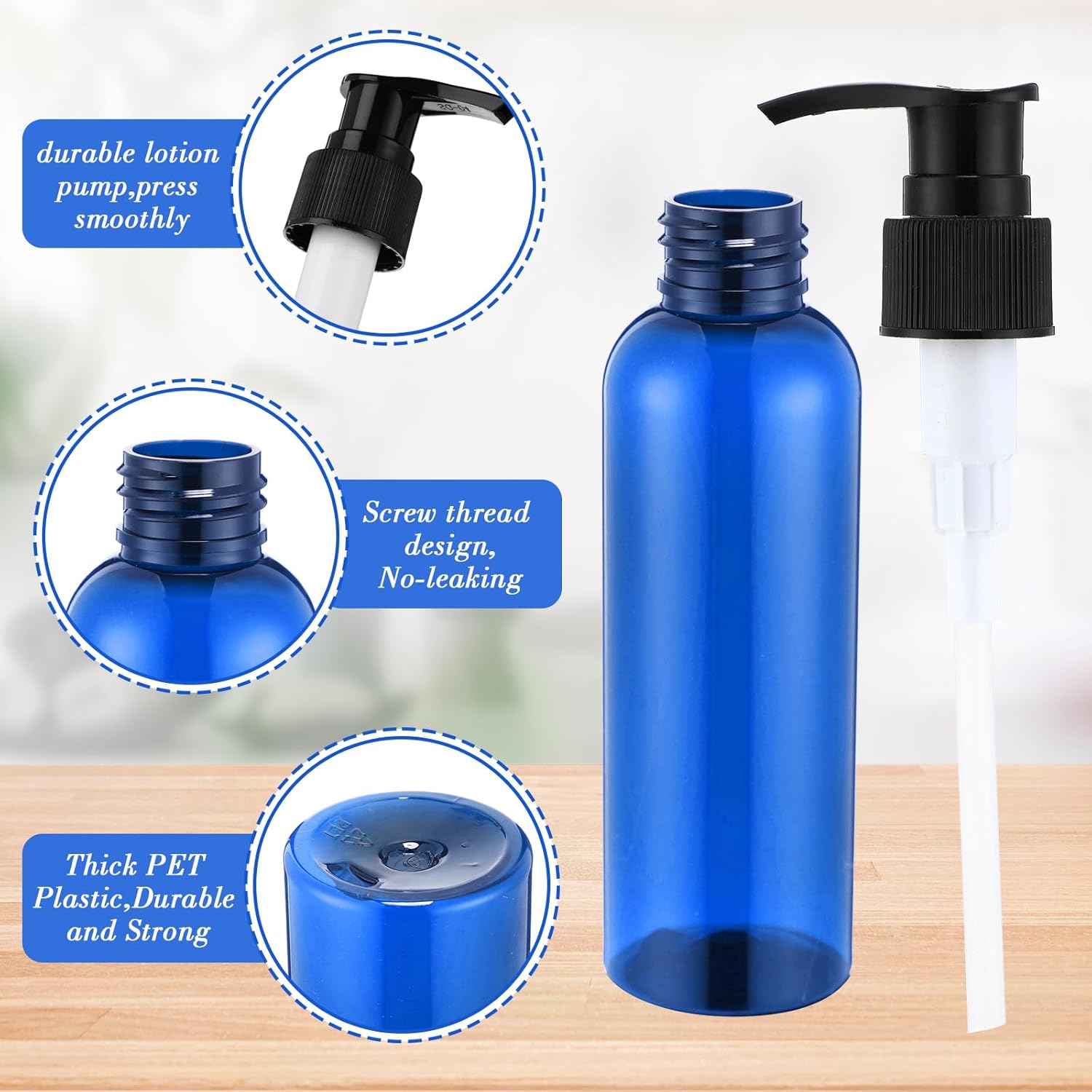 Nuenen 48 Pcs Refillable Empty Lotion Bottles 4oz/120ml Plastic Pump Bottles Conditioner Shampoo Dispenser Leak Proof Pump Container for Body Wash, Creams, Liquid Soap(Black and Blue)