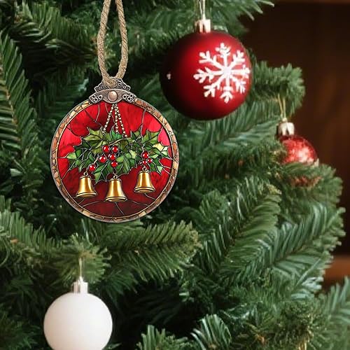 Miniatura 4 de Decoraciones navideñas de vitrales, campanas doradas, regalo para ventana, árbol de Navidad, adornos colgantes retro rojo para atrapasoles, regalos