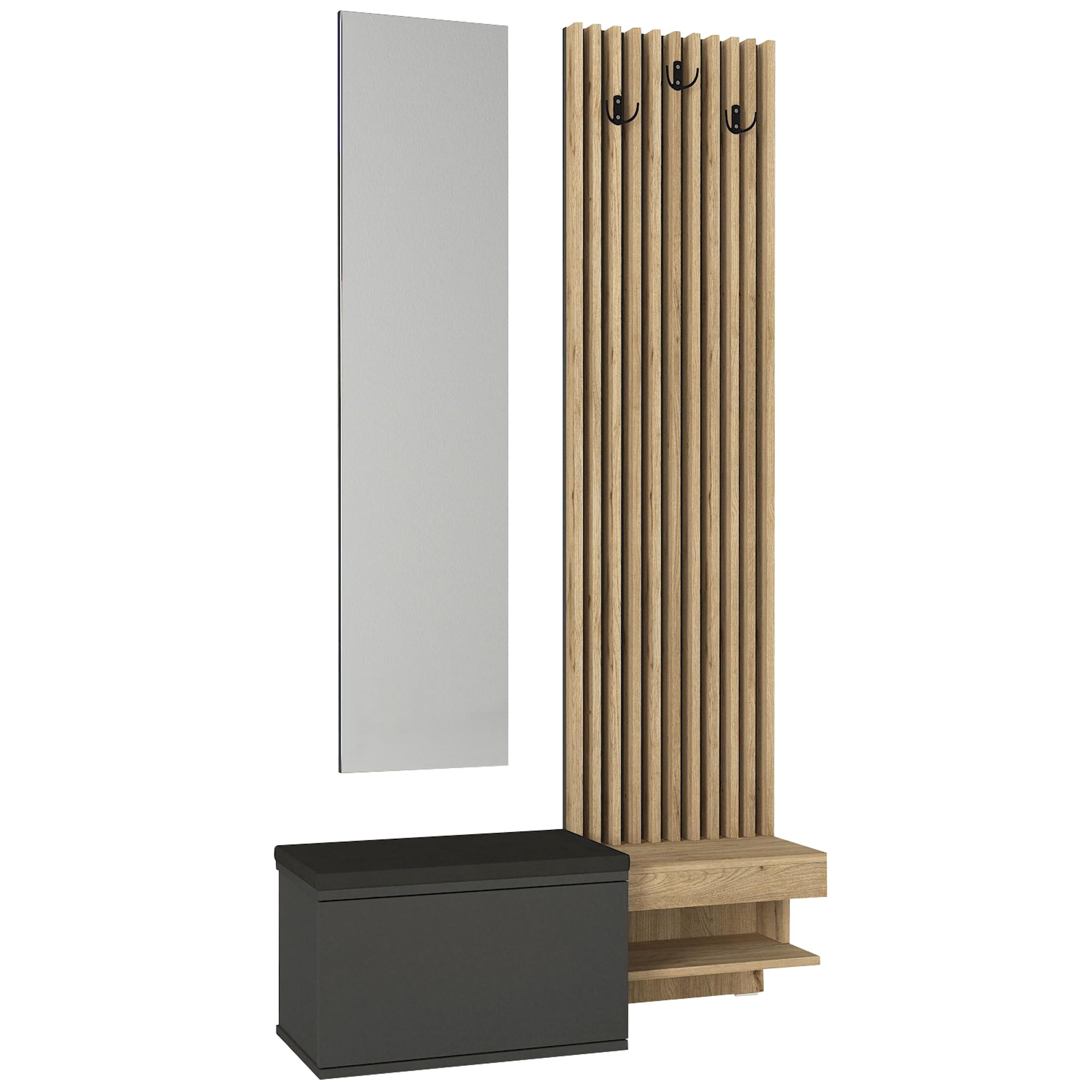 Portemanteau miroir haut de gamme Dumont et banc design anthracite mat