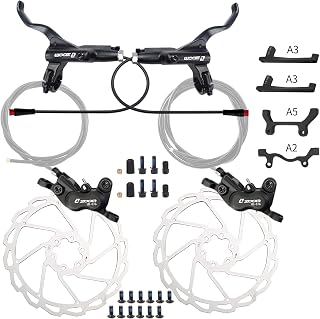 Zoom HB876E Hydraulic Disc Brakes Set 4-Pistons E-Bike Electric Power-OffHydraulic Brake Set with 180mm Rotors, Adapter Fit EBike Fat Bike Bicycle for Mountain Bike, Road Bike (Black)