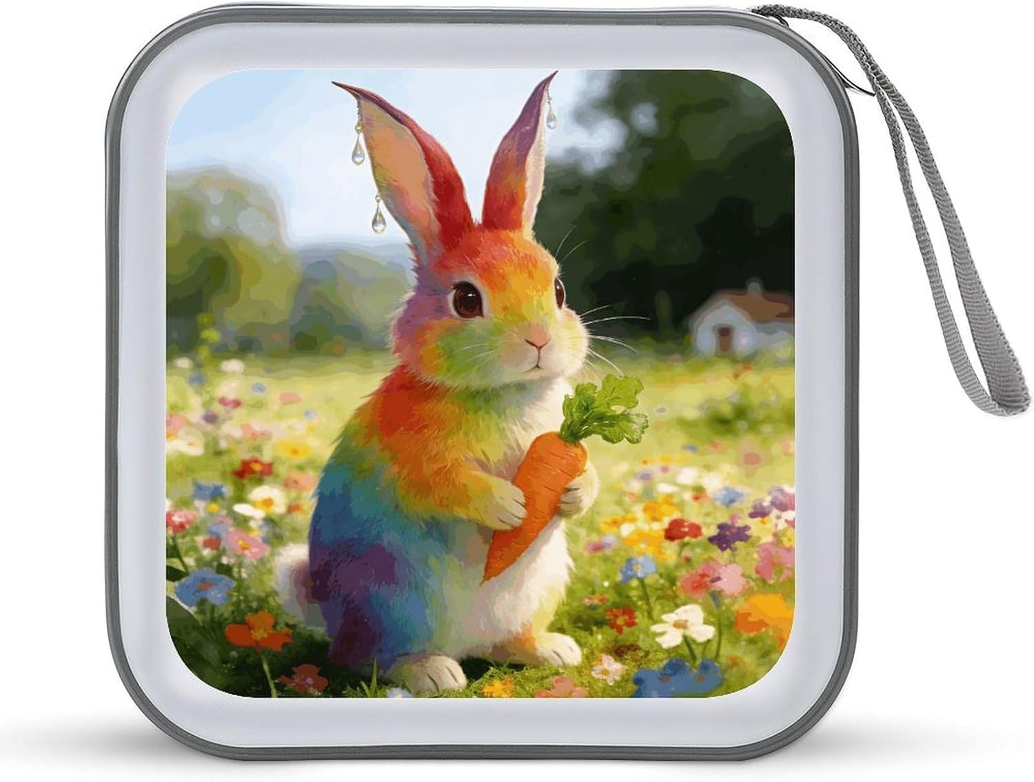 Colorful Bunny Pose CD Case 40 Capacity Hard Plastic DVD Cases Portable Disc Wallet Storage Binder Heavy Duty VCD Storage Box Large Media Binder for Car Home Office Travel