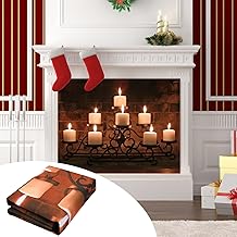 Magnetic Fireplace Cover for Stops Heat Loss 38 x 31 Inch Fireplace Blanket Insulated Draft Cover for Indoor Frame Winter Summer(Candles)