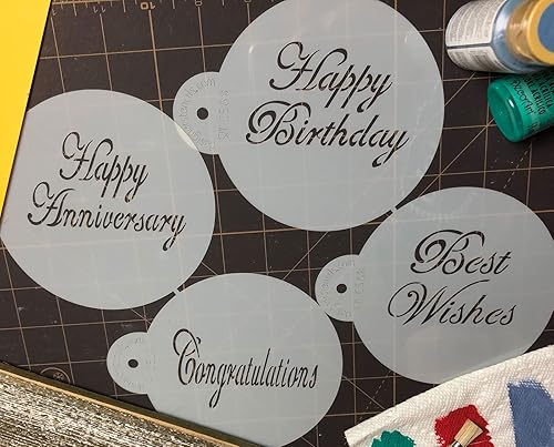Miniatura 6 de Designer Stencils Script Celebration - Juego de plantillas para tartas, beigesemitransparente