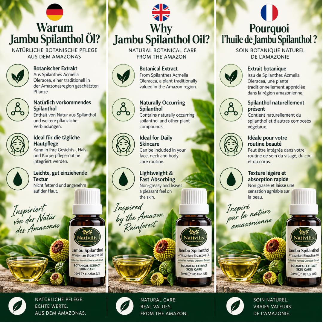 Nativilis Jambu Spilanthol Amazonian Bioactive Oil – Spilanthes Acmella Oleracea Extrakt – Botanischer Extrakt – 30 ml
