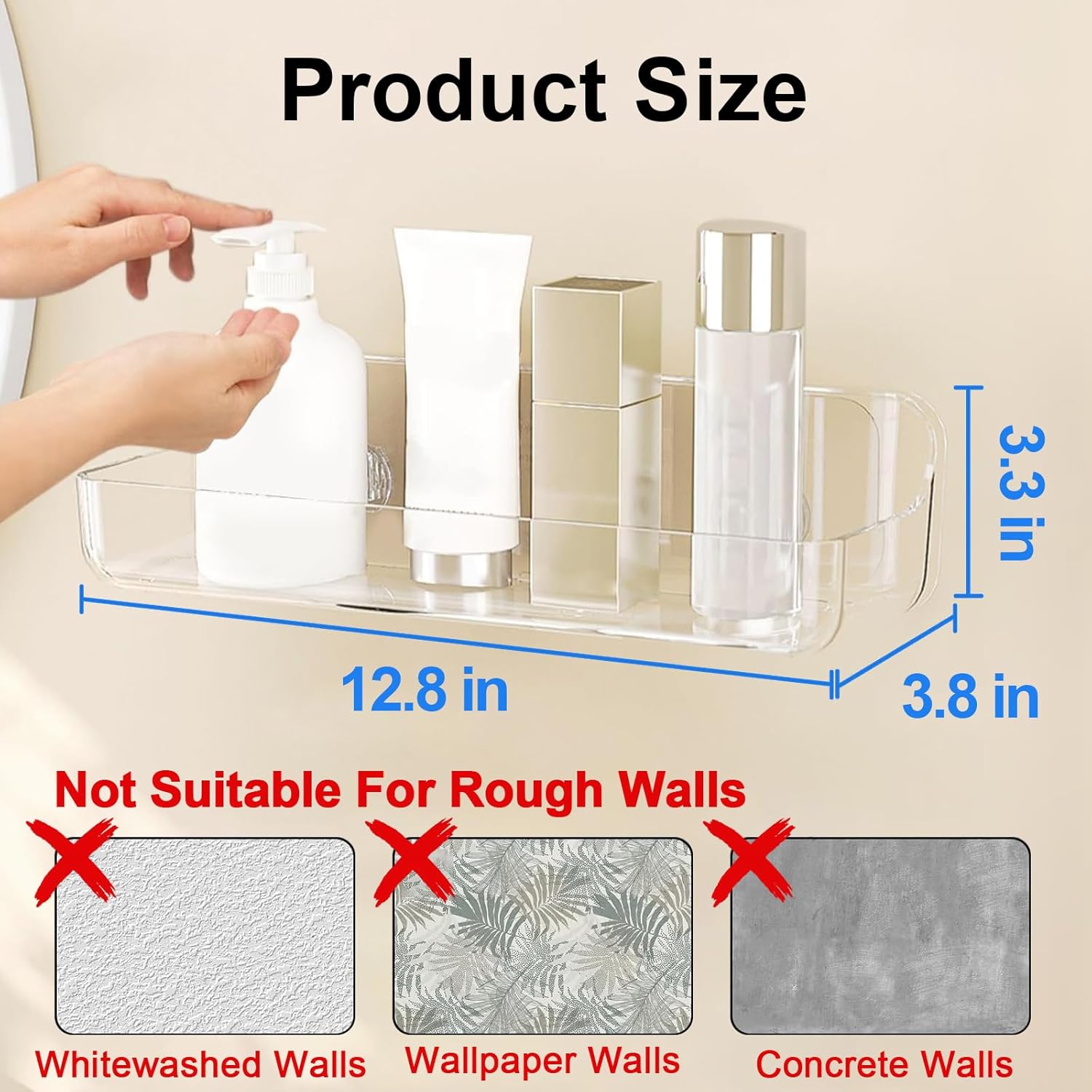 Diesisa 2pc Acrylic Wall Mount Organizer, Adhesive Shelf, Bathroom Shelves for Wall, Self Adhesive Organizer, Shower Caddies, No Drilling Hang Wall,with 3pack Tapes, for Bathroom, Kitchen, Living Room - Image 4