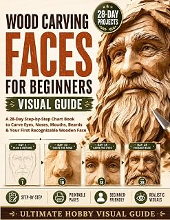 Wood Carving Faces for Beginners Visual Guide: A 28-Day Step-by-Step Chart Book to Carve Eyes, Noses, Mouths, Beards & Your First Recognizable Wooden Face Without Confusing Tools or Guesswork