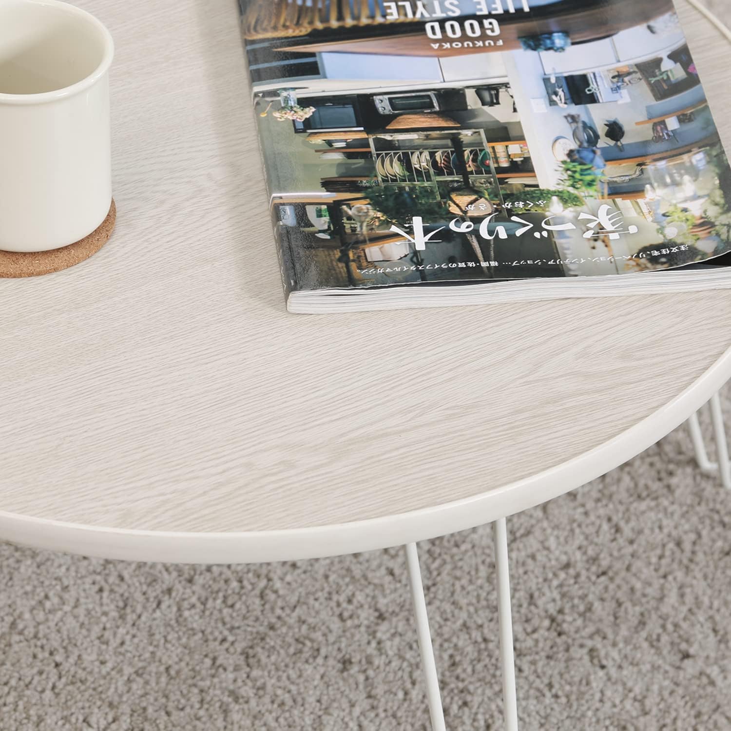 不二貿易(Fujiboeki) Fuji Boeki 10859 Round Folding Low Table, Mini, Width 23.6 x Depth 23.6 x Height 12.4 inches (60 x 60 x 31.5 cm), White Wash, Finished Product, Easy to Carry, Outdoor, Picnic