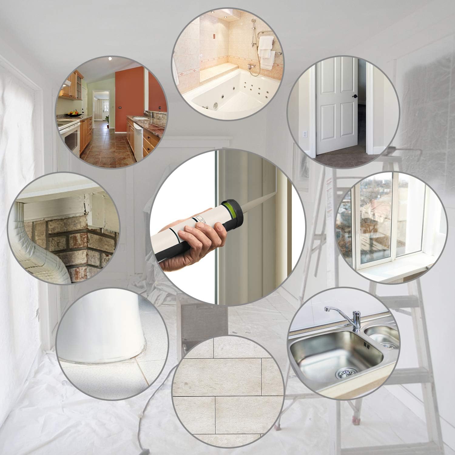 Caulking Tool Kit Silicone Caulking Gun Drip-Free Smooth Rod 10oz Cradle Hand Caulking Gun with Multifunction Grout Scraper and Caulk Nozzle Finisher Sealant Finishing Tool 26PCS in Total - - 