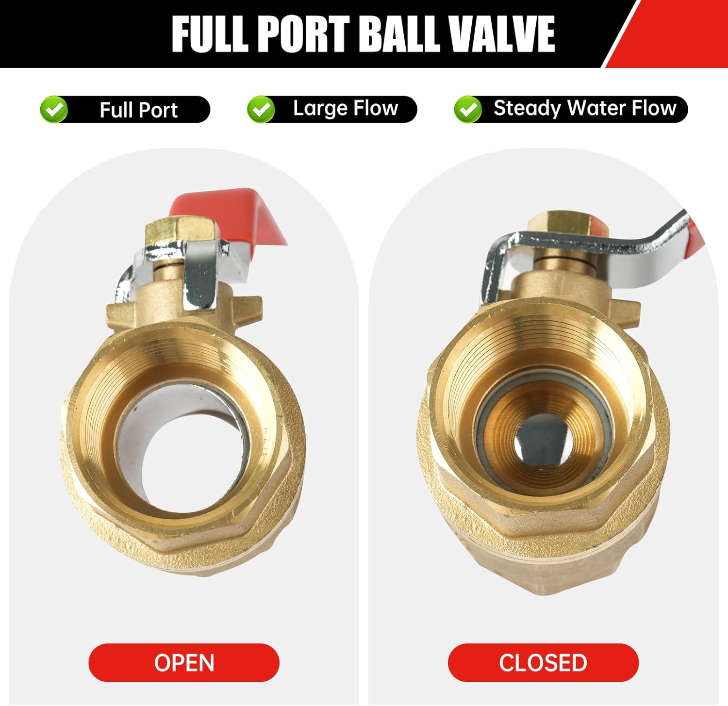 2 Pack Full Port 1 Inch, Brass Ball Valve, Lead-Free Brass, Female Threaded NPT Connector, Max Pressure 150 PSI WSP / 600 WOG