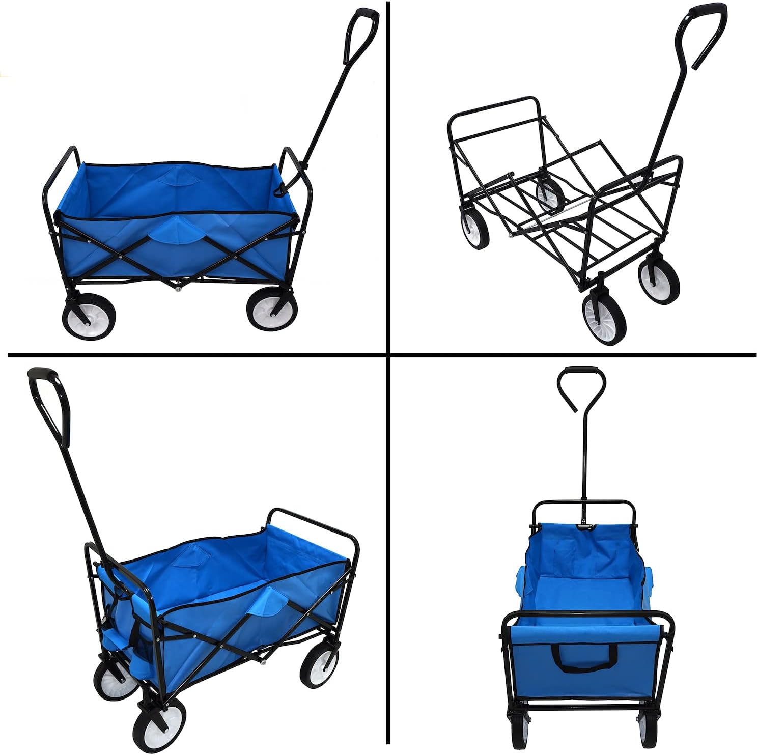 HTTMT- Blue Multifunction Folding Wagon Cart Outdoor Portable Wheels for Utility,Camping,Grocery,Shopping,Kid Carry,Picnic,Beach,Garden [P/N: ET-TOOL038-BLUE]