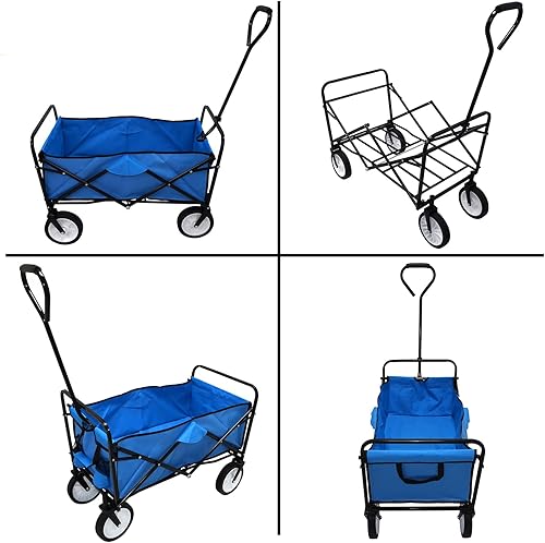 Miniatura 5 de HTTMT - Carro plegable multifunción azul para exteriores, ruedas portátiles para uso en camping, comestibles, compras, transporte de niños, picnic,