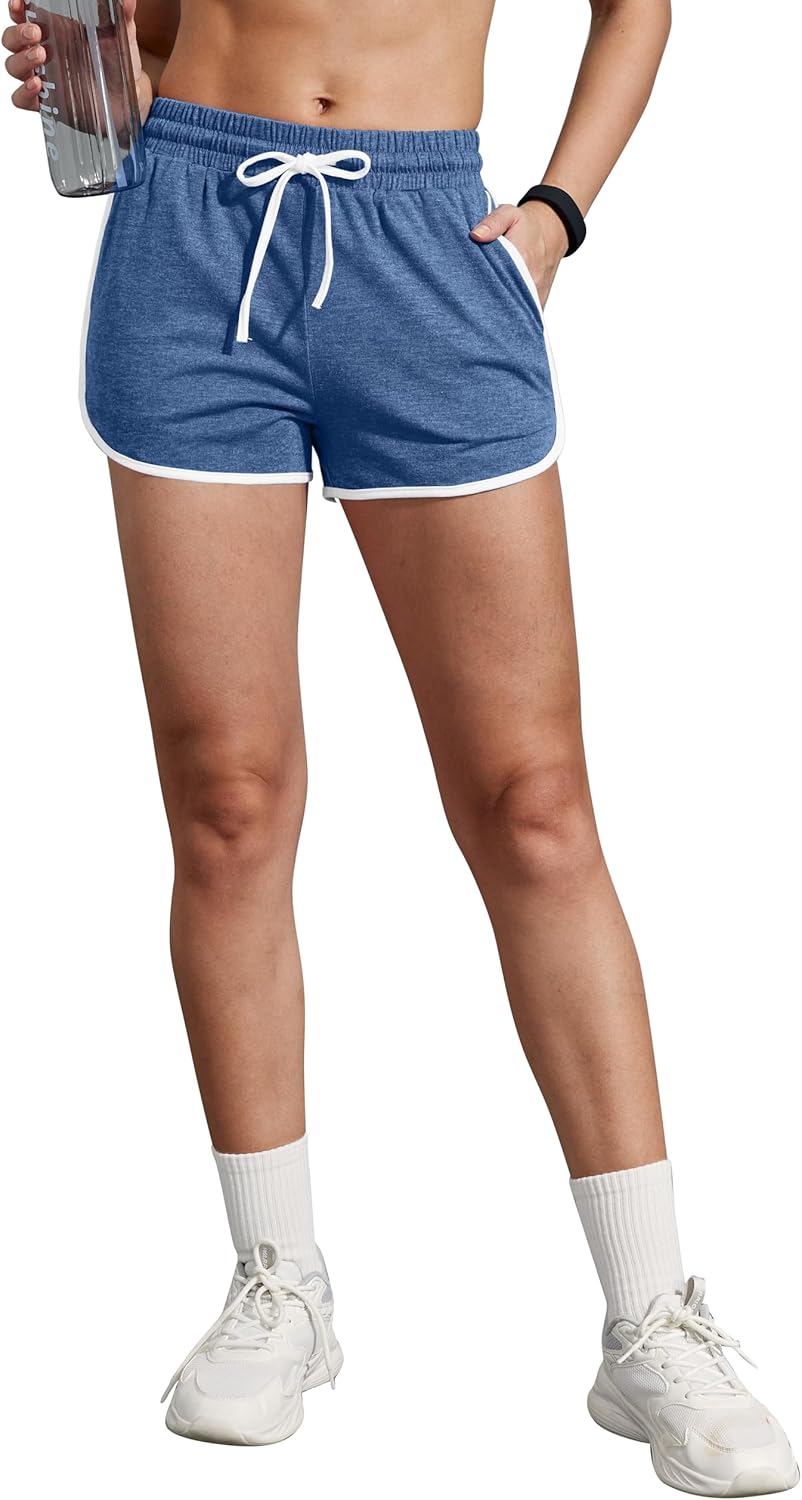 WIHOLL Womens Athletic Shorts Running Color Block Dolphin Shorts with Pockets and Drawstring - Image 2