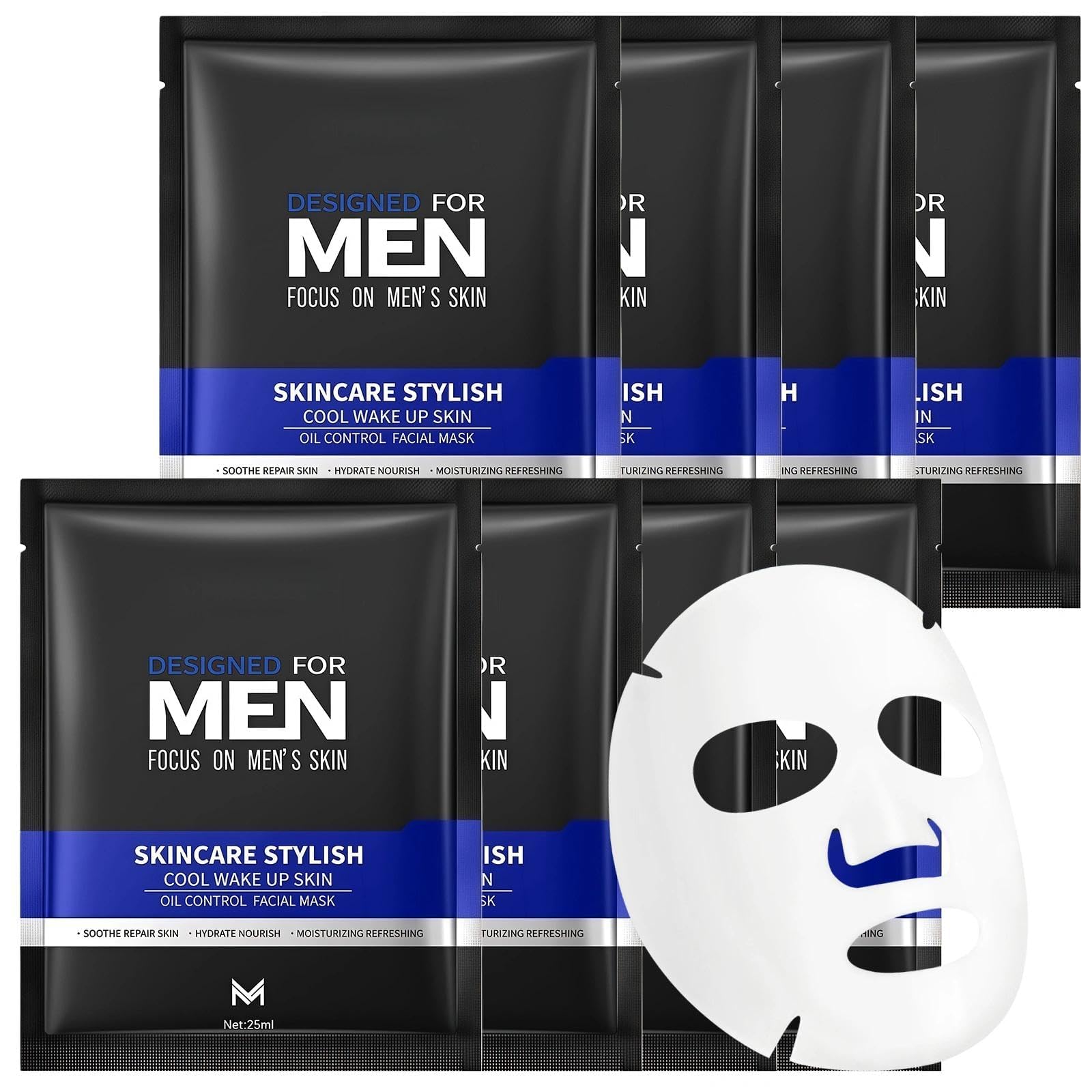 8PCS Men's Face Mask Set - Facial Care Kit for All Skin Types | Hydrating, Moisturizing, Refreshing & Oil Control | Daily Skincare & Thoughtful Gift for Men