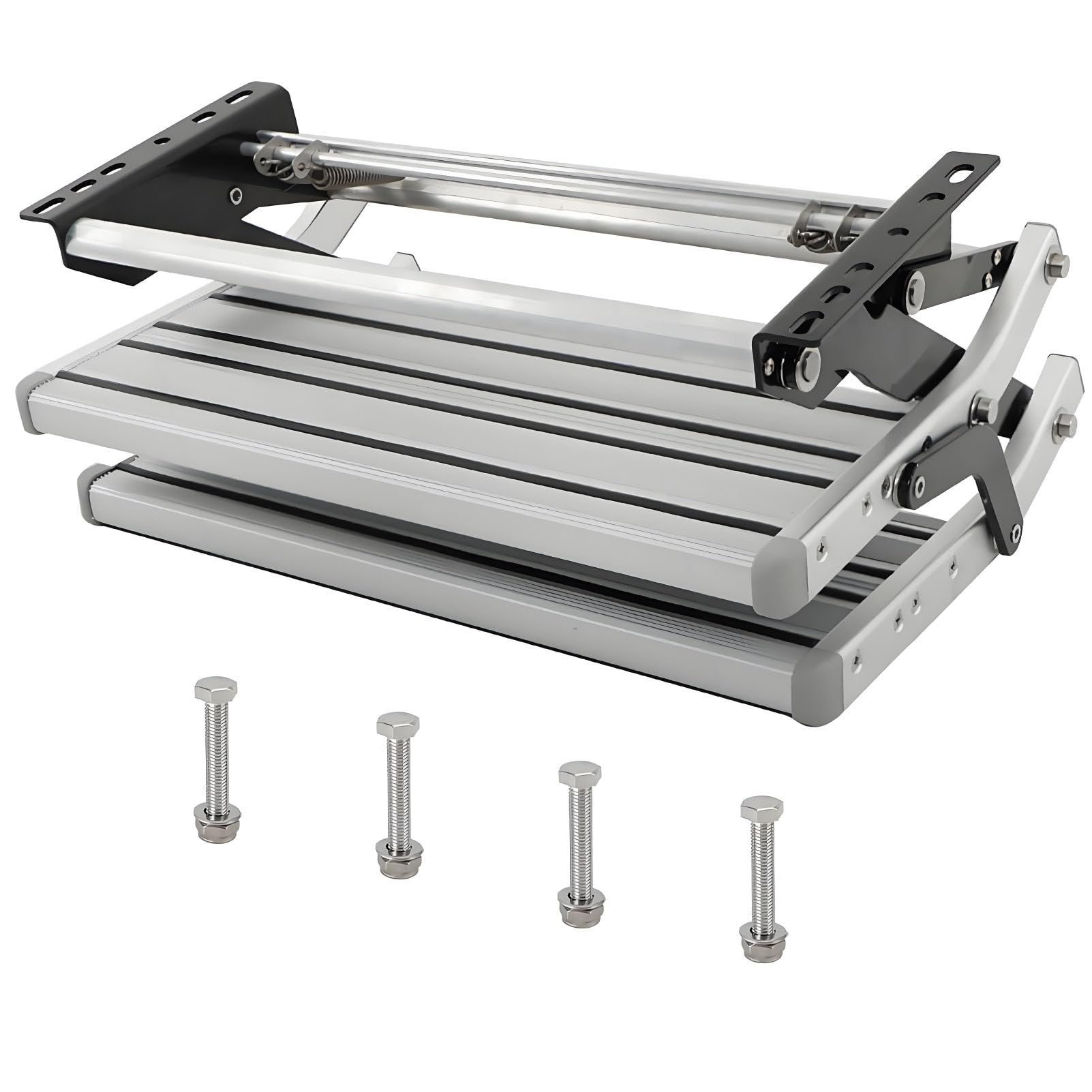 Piomue Manual Electric Retractable Rv Stairs,Aluminum Pull Out Drop Down Folding Step, Non-Slip Design,For Motorhome Rv Campervan Caravan -Double-Layer