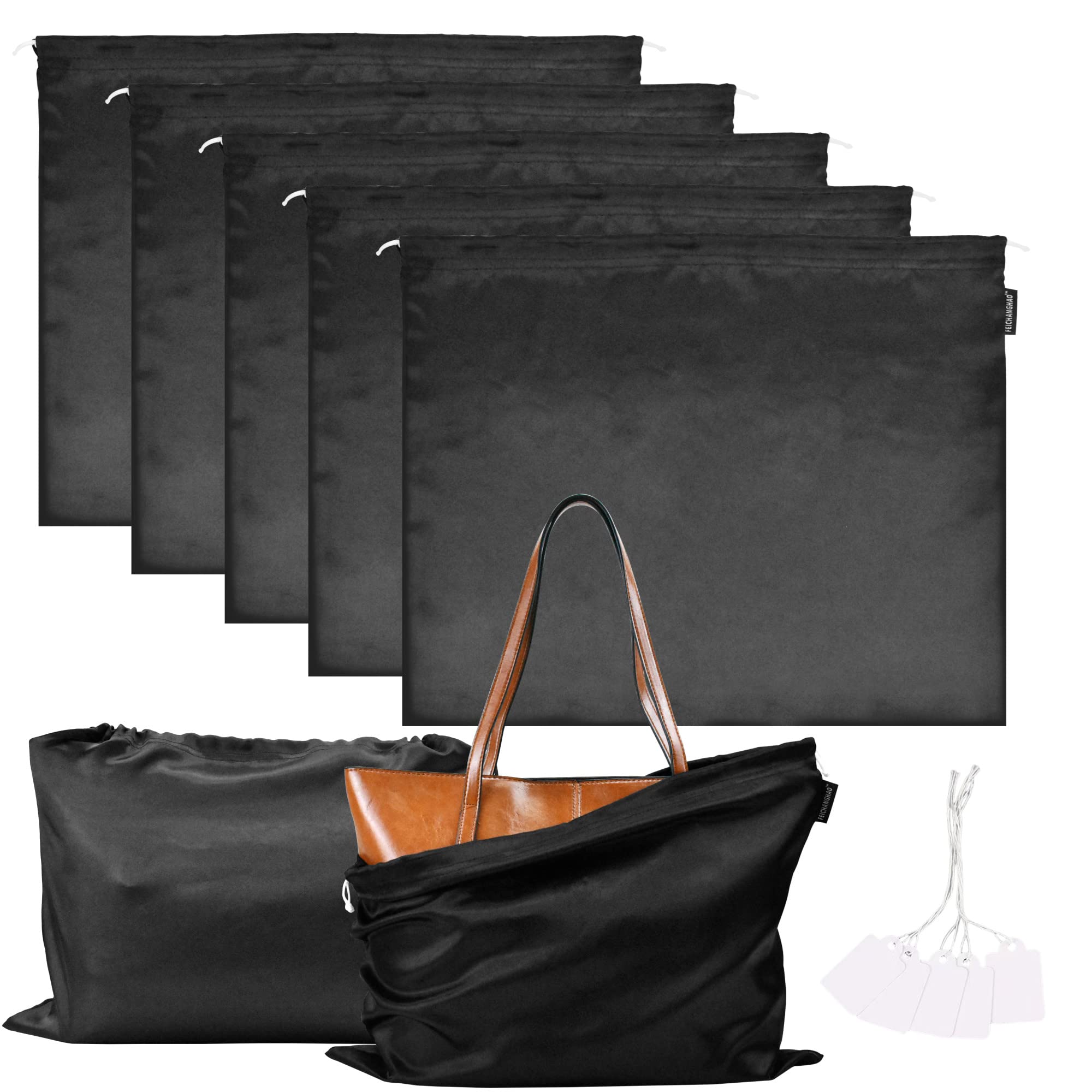 FEICHANGHAO 5 Pack Satin Bags with Drawstring Storage Bags, Dust Cover Storage Bags Silk for Packaging Handbags, Purses, Shoes Boots Home Storage Bags
