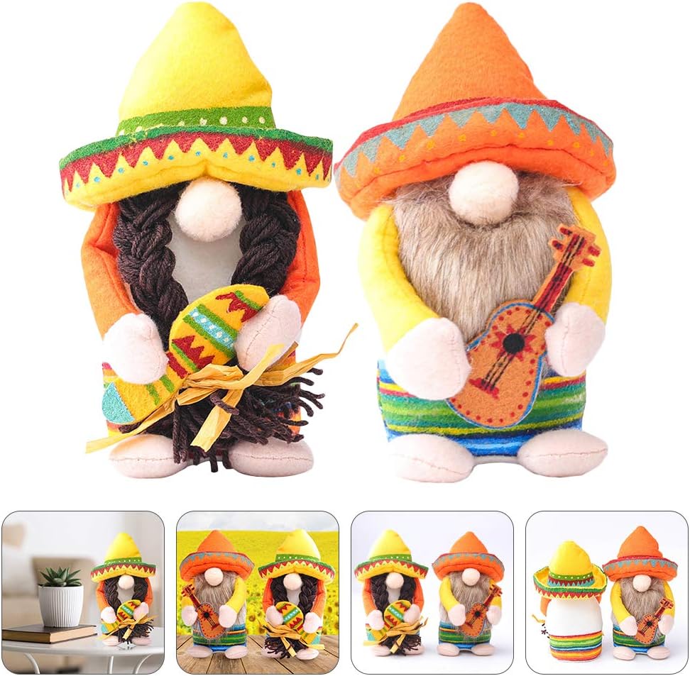 LUOZZY Fiesta Gnome Cinco de Mayo Faceless Doll Tomte for Mexican Taco Tuesday Summer Home Kitchen Tiered Tray Decorations