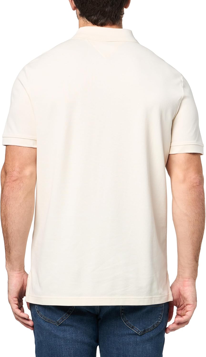 Tommy Hilfiger Men's Flag Regular Short Sleeve Polo,Ivory Petal Large
