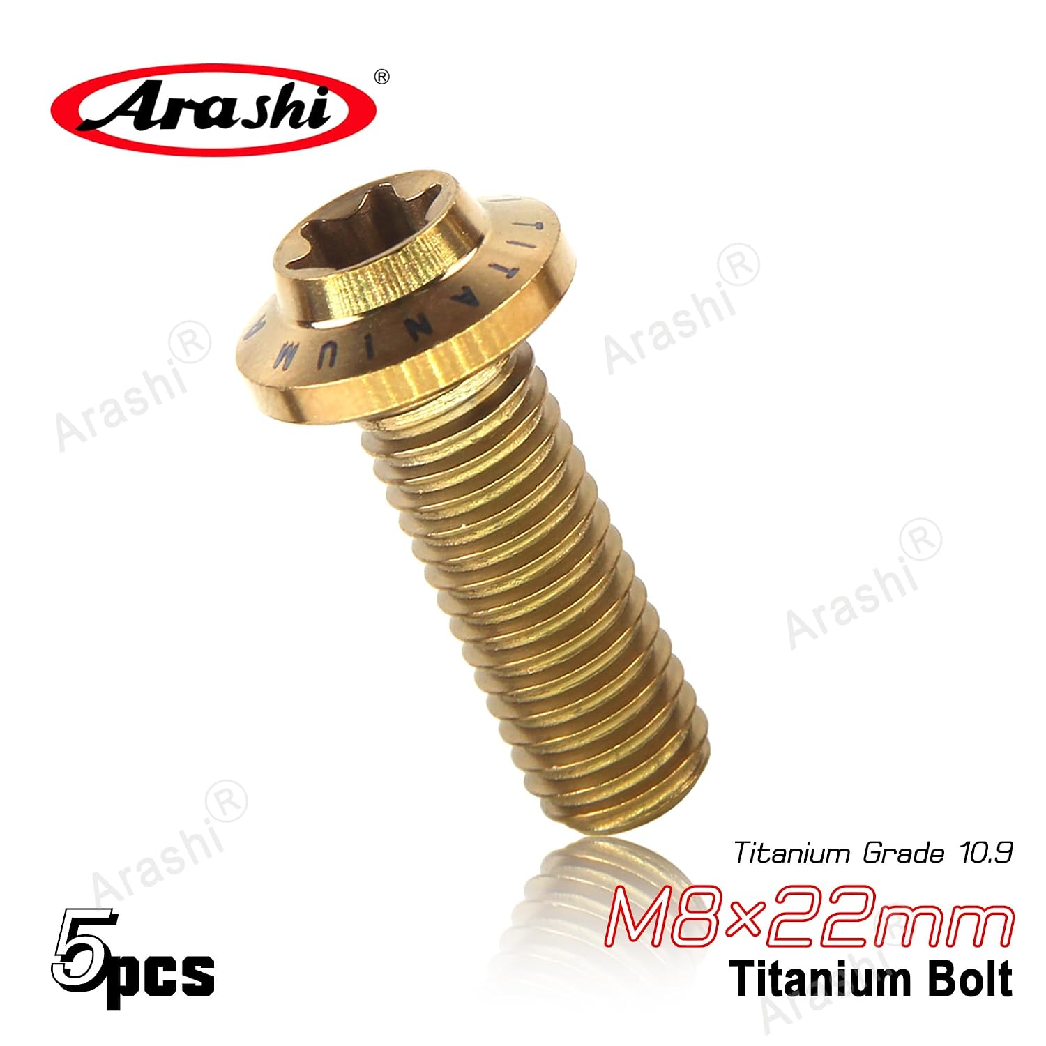 Arashi Front Brake Discs Rotors Mounting Bolts for Yamaha MT03 FZ03 2016-2021, YZF R3 2015-2021, R3 ABS 2017-2021 Titanium Tapered Torx Screws M8x22 Gold 3 Pcs