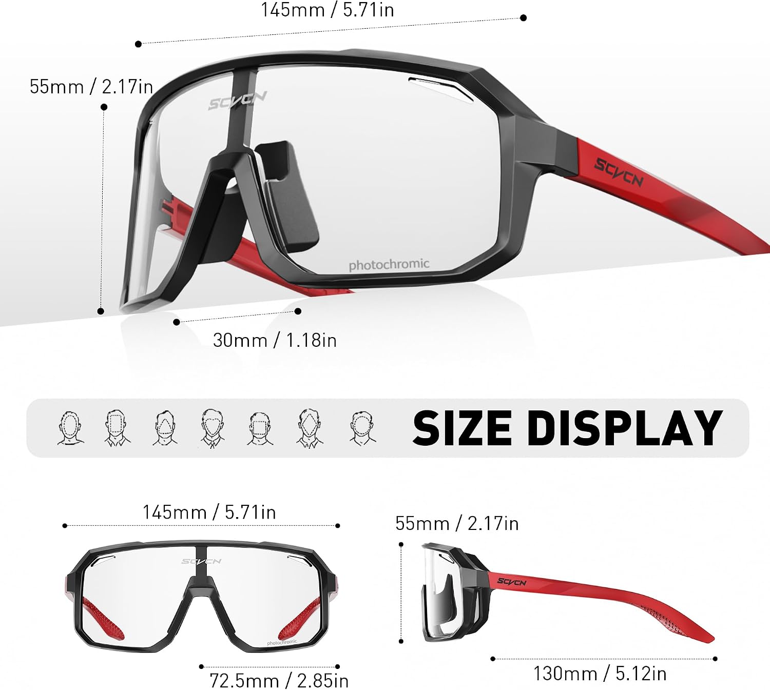 SCVCN Photochromic Cycling Glasses Sports Sunglasses Clear Men Women Bicycle MTB UV400 Protection Running Mountain Bike Baseball Biking Goggles Riding BMX Fishing Riding Golf Driving Softball 508