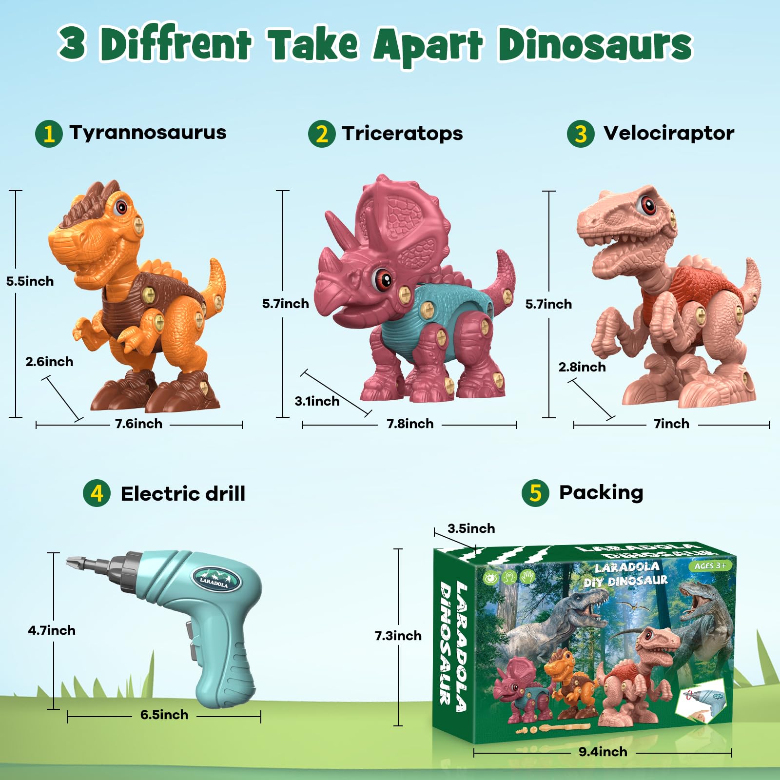 Snapklik.com : Laradola Dinosaur Toys For 4 5 6 7 8 Year Old Boys, Take ...